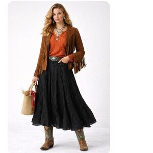 Karen Kane Skirt Black Midi Flowy  Boho Western Skirt Size Med Lined